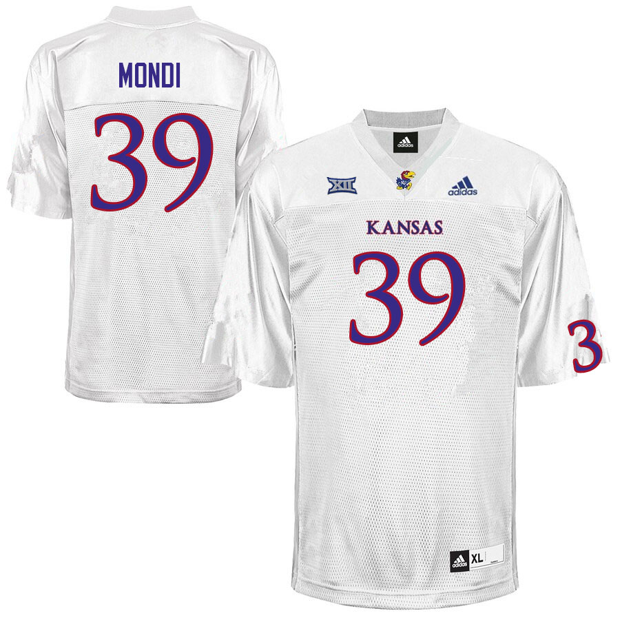Men #39 Cole Mondi Kansas Jayhawks College Football Jerseys Sale-White